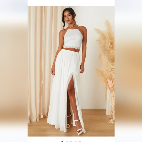 Lulus Midnight Memories White Lace Two-Piece Maxi Dress - Picture 1 of 2
